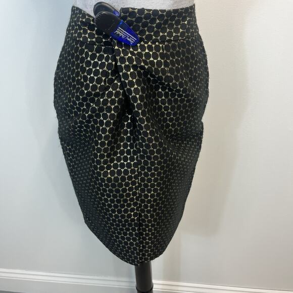 Ann Taylor Black Gold Polka Dot Pencil Skirt Size 2 Straight Knee Career Cocktai - Picture 7 of 9